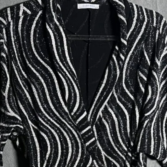 Zara Shiny Shimmery Wrap Dress M Black Silver White - Picture 5 of 6